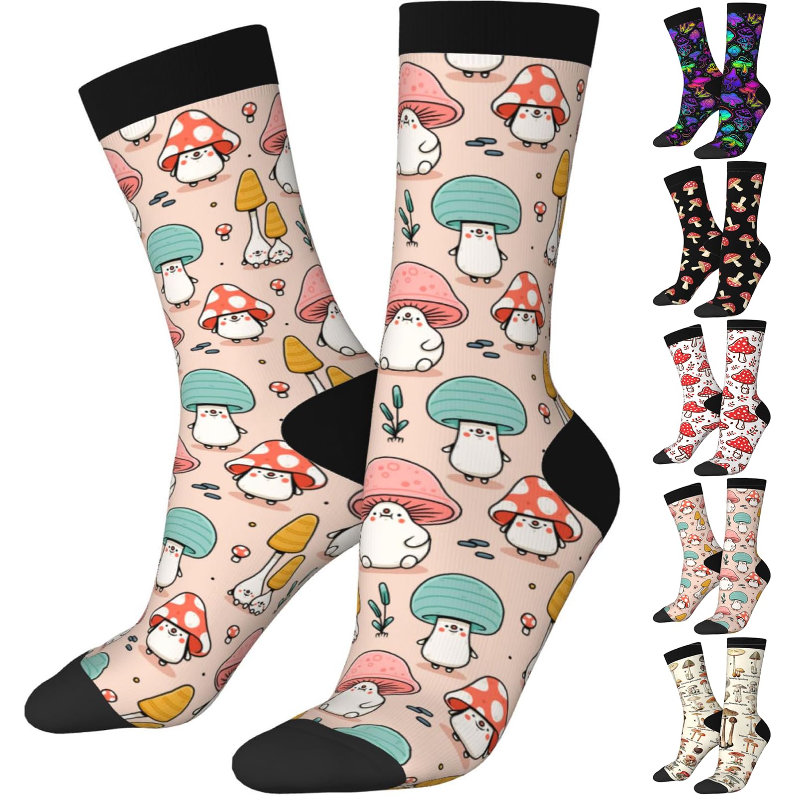 ZHIFU Funny Crew Mushroom Socks For Mushroom Lover, Cute Mushroom Printed Casual Novelty Sock Mushroom Gifts For Men Women, Mushroom Gifts Cartoon, One Size