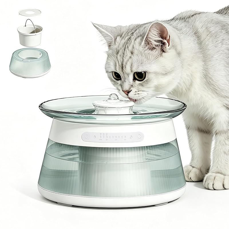 Fonte para gatos ELEGX em vidro temperado, sem filtro e com 3 modos inteligentes, 2,5 L