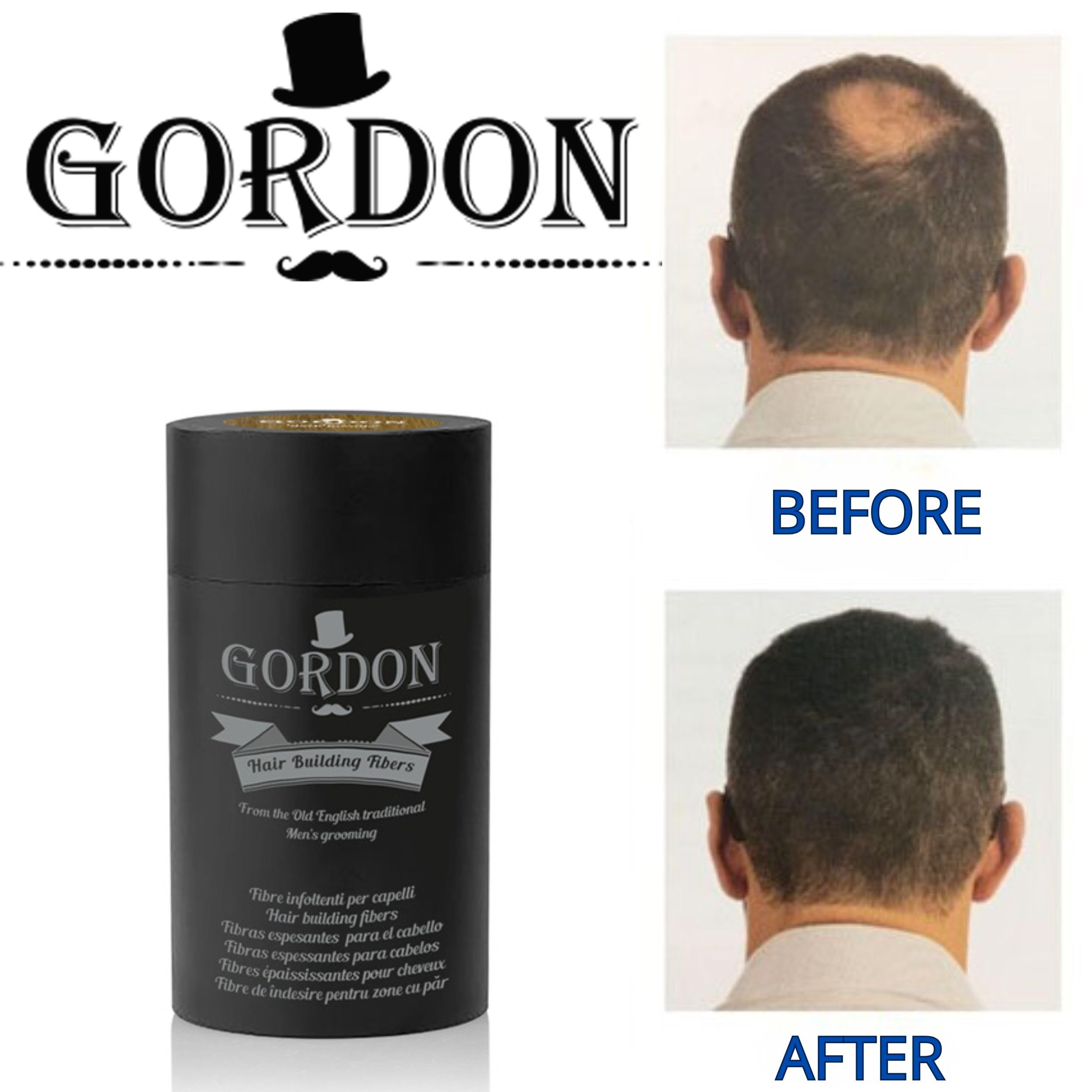 Fibre per capelli Gordon Set 2 Confezioni da 22 Grammi, copertura istantanea per il diradamento. (2 x Castano Scuro Senza Applicatore)