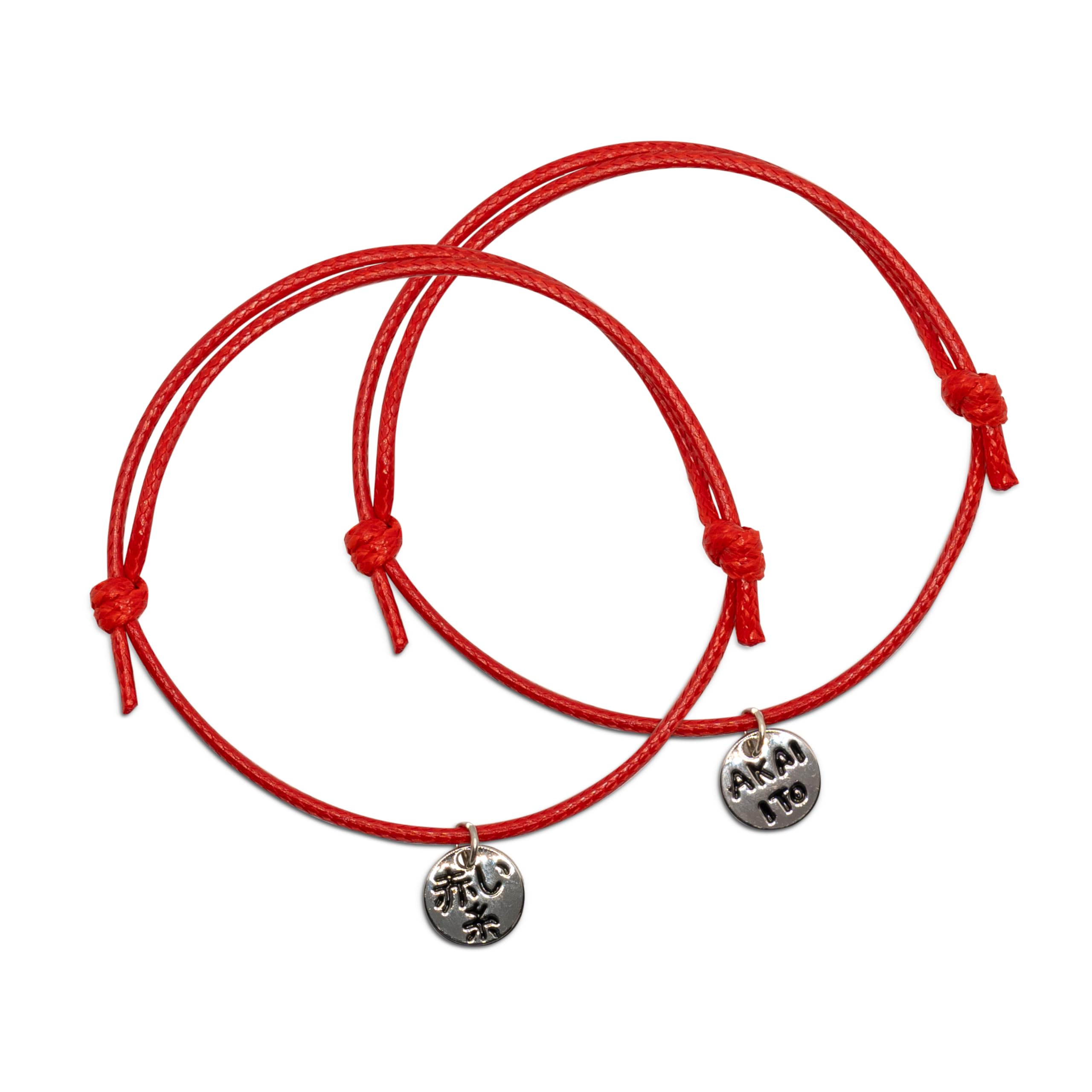 KAKI La Felicità è Nelle Piccole Cose Braccialetti di coppia Filo Rosso del destino con pendente colorazione Argento (coppia)