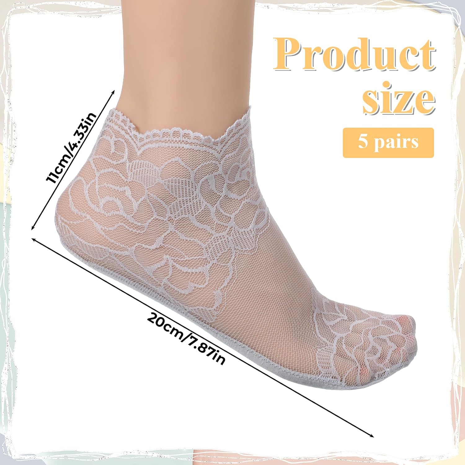 5 Pairs Lace Socks Sheer Ankle Socks Ruffle Lace Fishnet Mesh Sock for Women