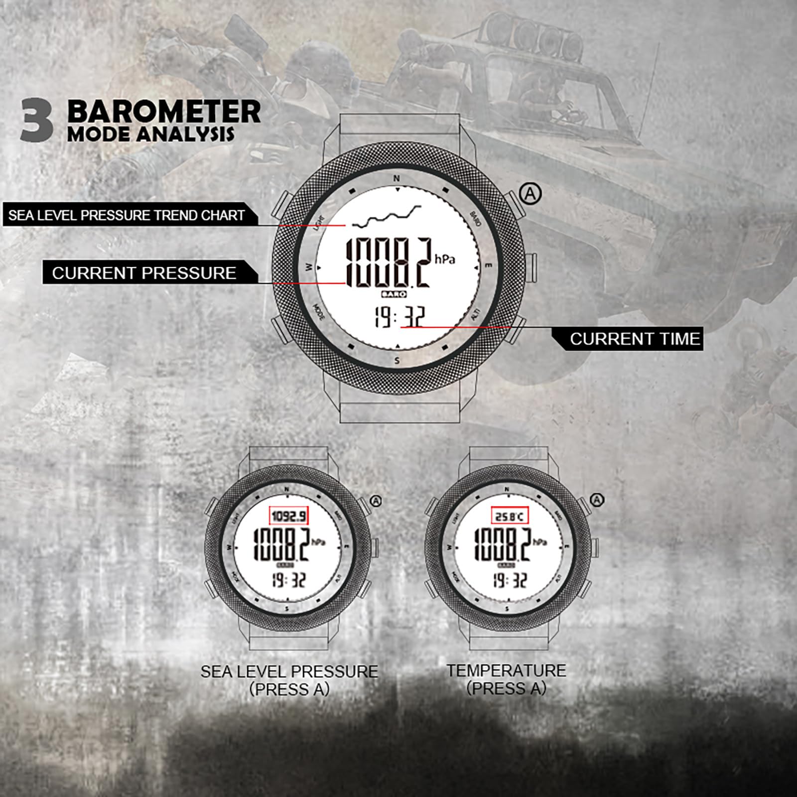 Orologio militare da uomo, bussola, altimetro, barometro, orologio digitale per attività all'aperto, contapassi, senza app e cellulare, orologio digitale robusto, orologio militare, orologio tattico,