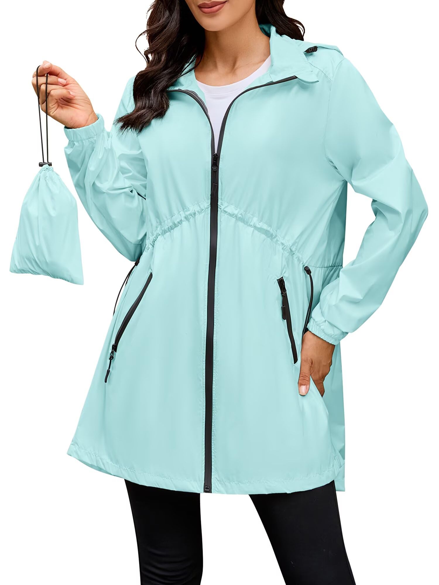 PITINAN Womens Rain Jacket Lightweight Waterproof Jacket With Hood Outdoor Packable Raincoat with Pockets S-XXL