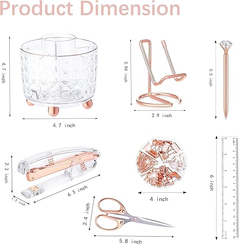 Miniatura 7 de Accesorios de escritorio de oro rosa, organizadores de escritorio de suministros de oficina, juego de grapadoras acrílicas de 360, soporte para