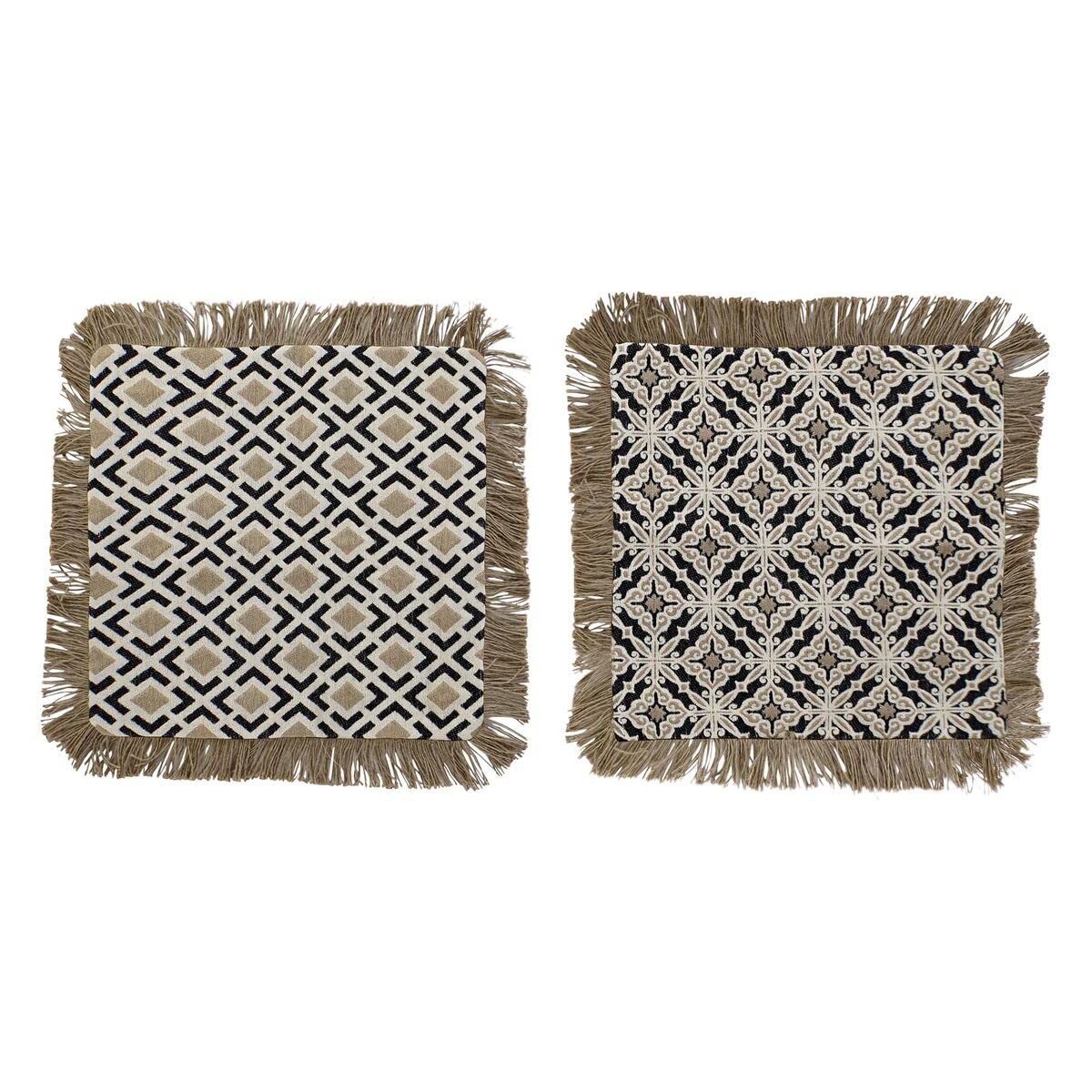 DKD Home Decor Funda de cojín Color marrón y Beige, de poliéster y Jute (60 x 3 x 60 centímetros) (2 Unidades)