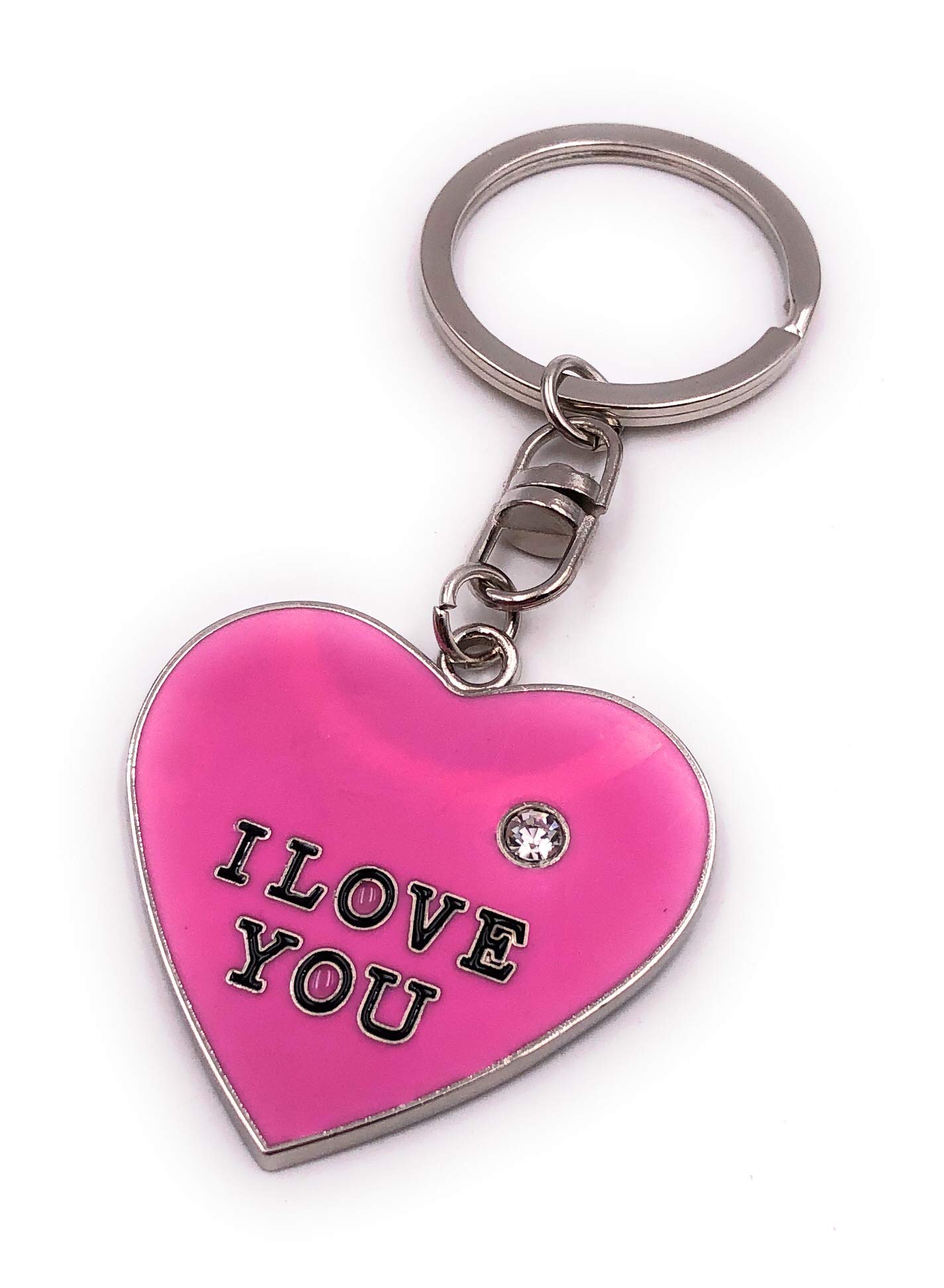 H-Customs Heart love pink rhinestone i love you silver key chain pendant