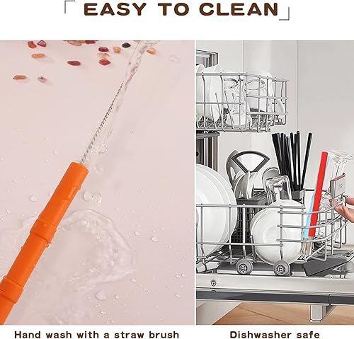 Miniatura 4 de Pajitas de silicona reutilizables, 4 popotes de viaje empalmables con cepillo de limpieza de estuche, popotes de silicona de longitud ajustable para