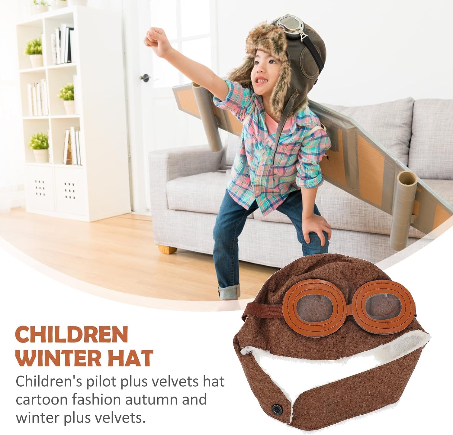Kids Cotton Winter Hat Fashion Pilot Theme for Children Coffee