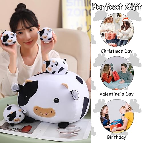 Miniatura 3 de SQEQE Almohada de felpa de gato con 4 peluches de gato en la barriga, almohada de algodón suave para gatito, regalo para niños (naranja)