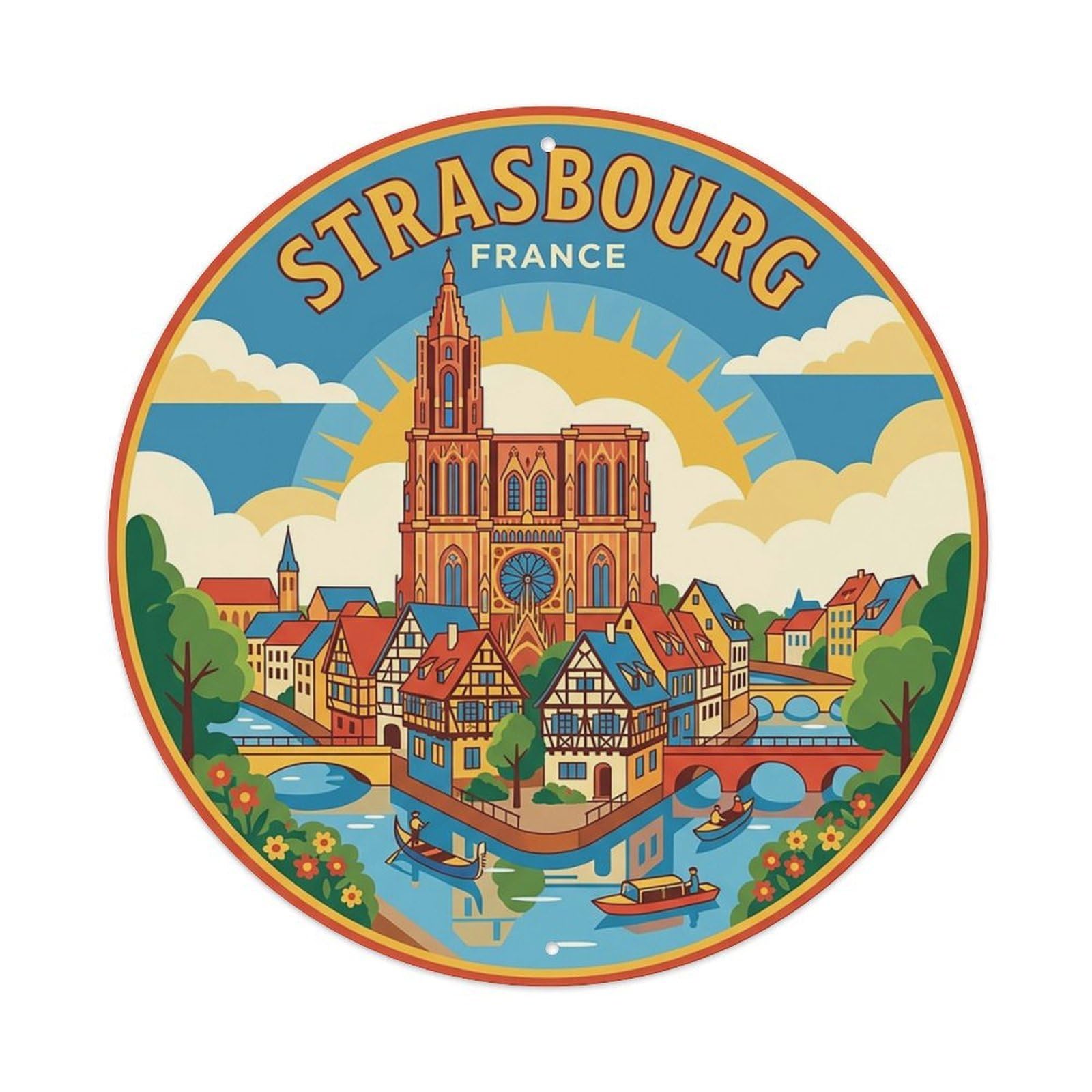 Vintage Travel France Strasbourg Vintage Metal Tin Sign Plaque Wall Decor for Cafe, Club Bar, Office, Garden Metal Poster 8x8Inch
