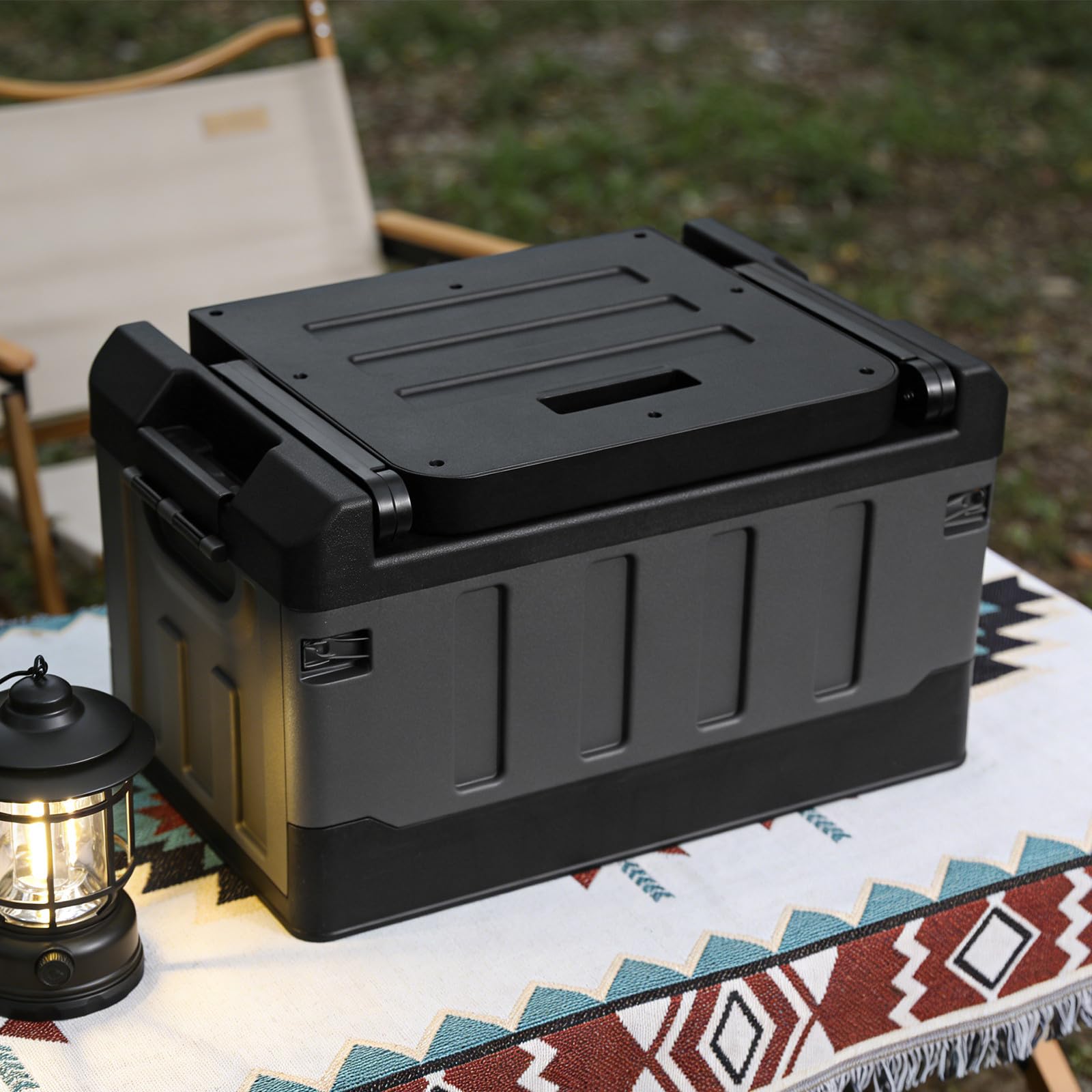 Organizer per bagagliaio auto - Organizer pieghevole per bagagliaio con coperchio - Scatola portaoggetti per picnic, campeggio - Organizzazione per accessori auto, attrezzi, articoli vari