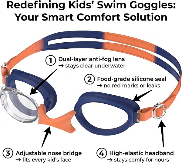 Seaflar Lunettes de natation enfants HD anti-buée: Protection UV | Bandeau élastique monobloc | Joint en silicone | Unisexe (3-14 ans) - 2