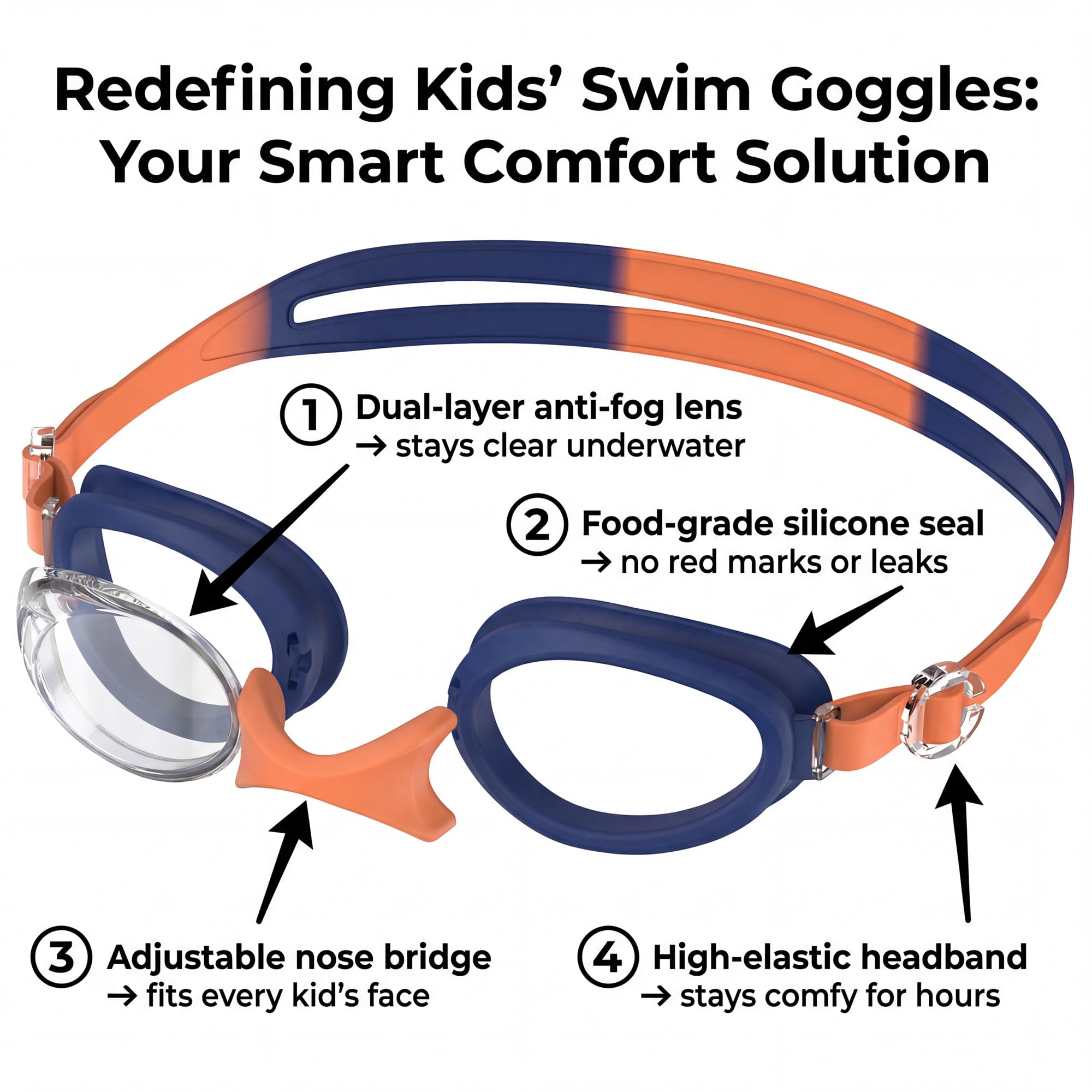 Seaflar Lunettes de natation enfants HD anti-buée: Protection UV | Bandeau élastique monobloc | Joint en silicone | Unisexe (3-14 ans) - 3