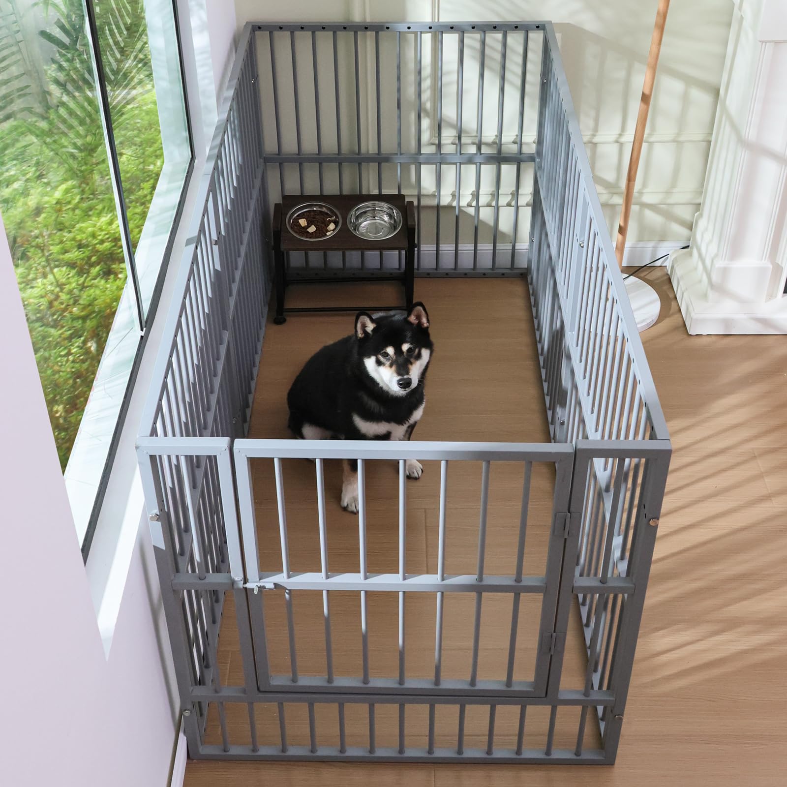 Recinzione per cani, altezza 80 cm, recinto per cani resistente con porta, sicuro e robusto, facile da montare, per interni ed esterni (6 pannelli con porta, grigio antracite)