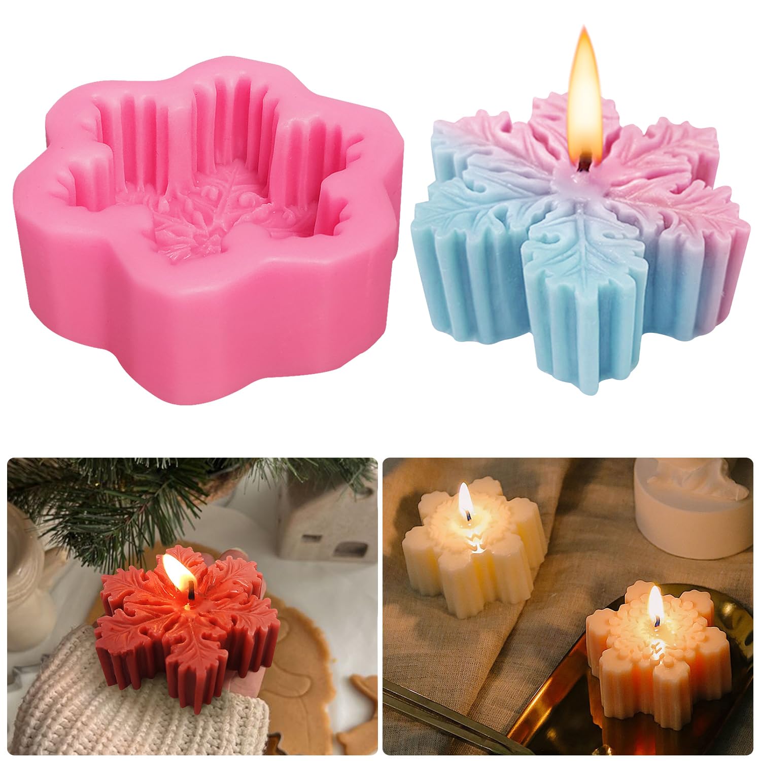 6 Stampini Per Fiocchi Di Neve - Per Fondente, Biscotti, Torte, Decorazione Dolci, Plastica Bianca - Foto 5