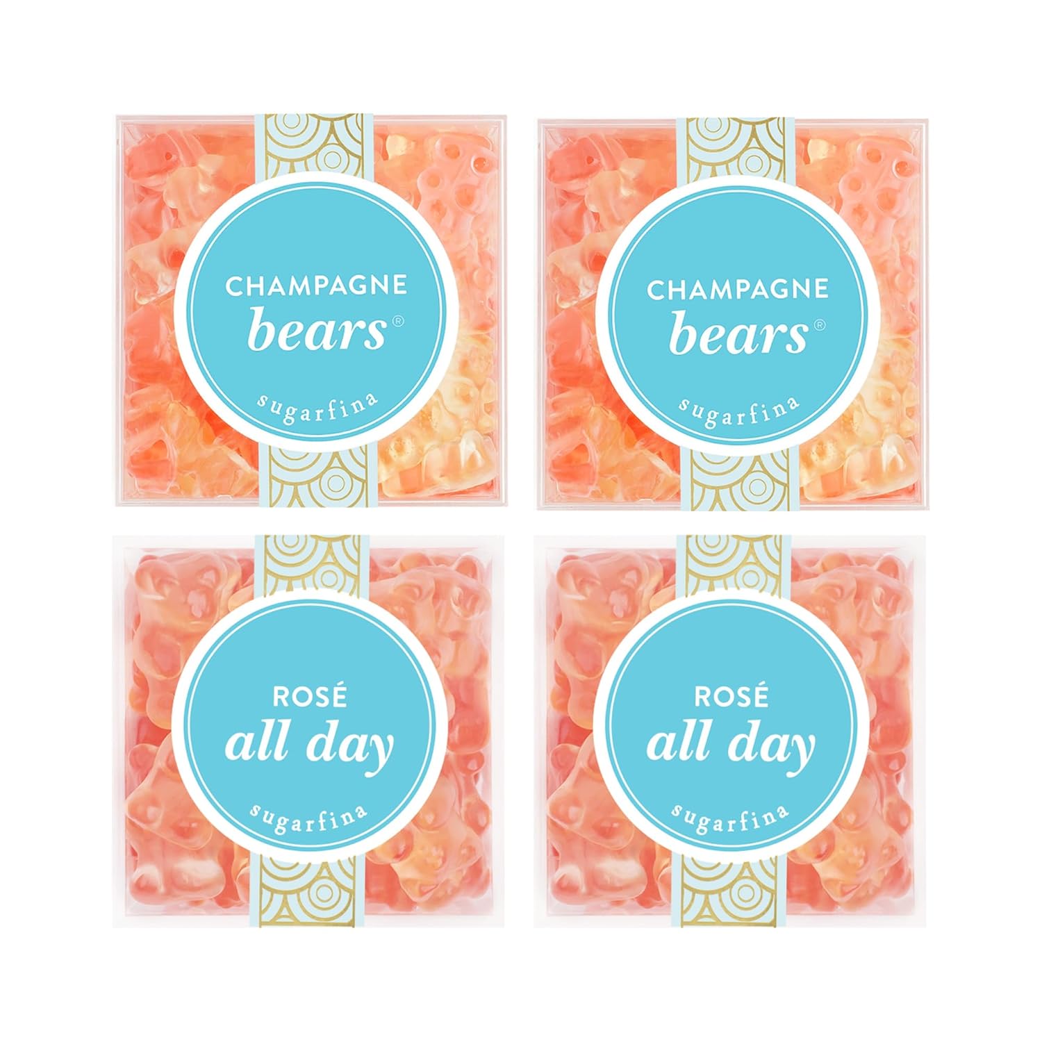 Sugarfina Rosé All Day Bears and Champagne Bears Party Pack, Gummy Bears, Small Candy Cubes, Pack of 4