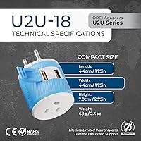 Vista 5 de OREI Adaptador de enchufe de viaje para Tailandia con USB dual, entrada de Estados Unidos, tipo O (U2U-18), funcionará con teléfonos celulares