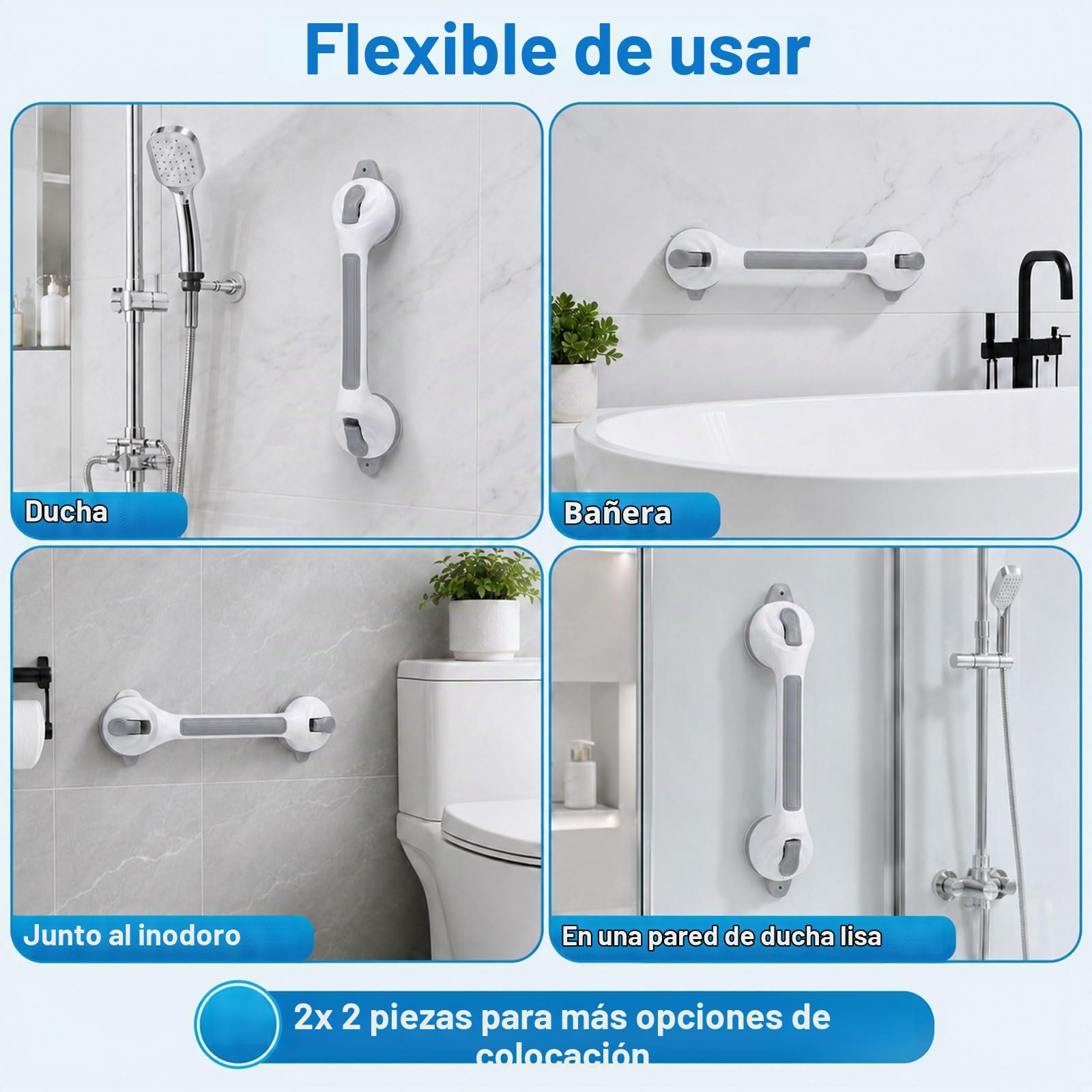 Fanwer 2 x Asidero para ducha sin taladrar 42 cm, mango de ducha con ventosa, 2025 un nuevo diseño