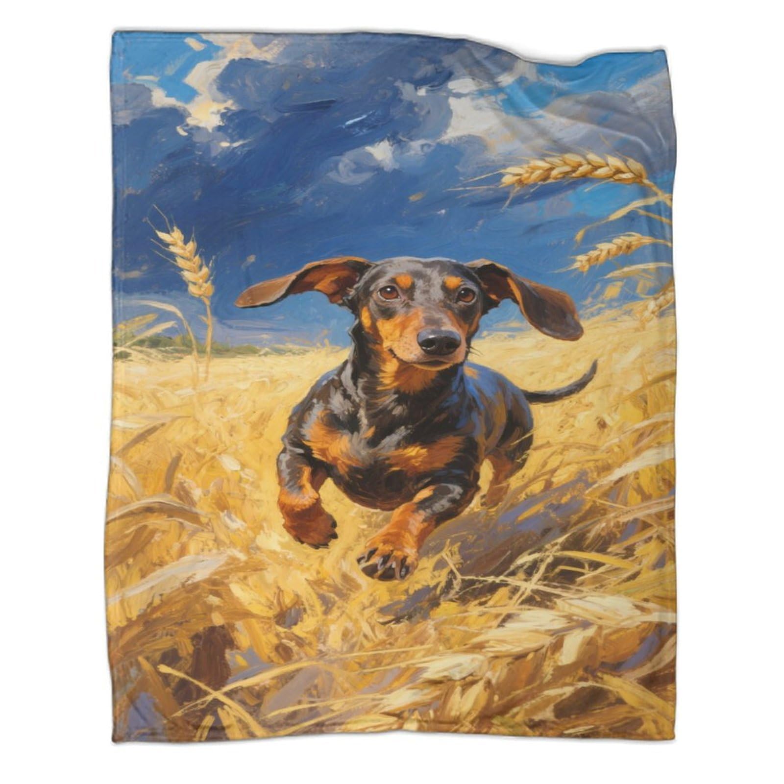 YYVKPMLXC Dachshund Dog Bed Blanket 3D Pattern Flannel Plush Blankets Wheat Field Lightweight Cosy for Sofa, Couch, Bed 50x60inch(127x152cm)