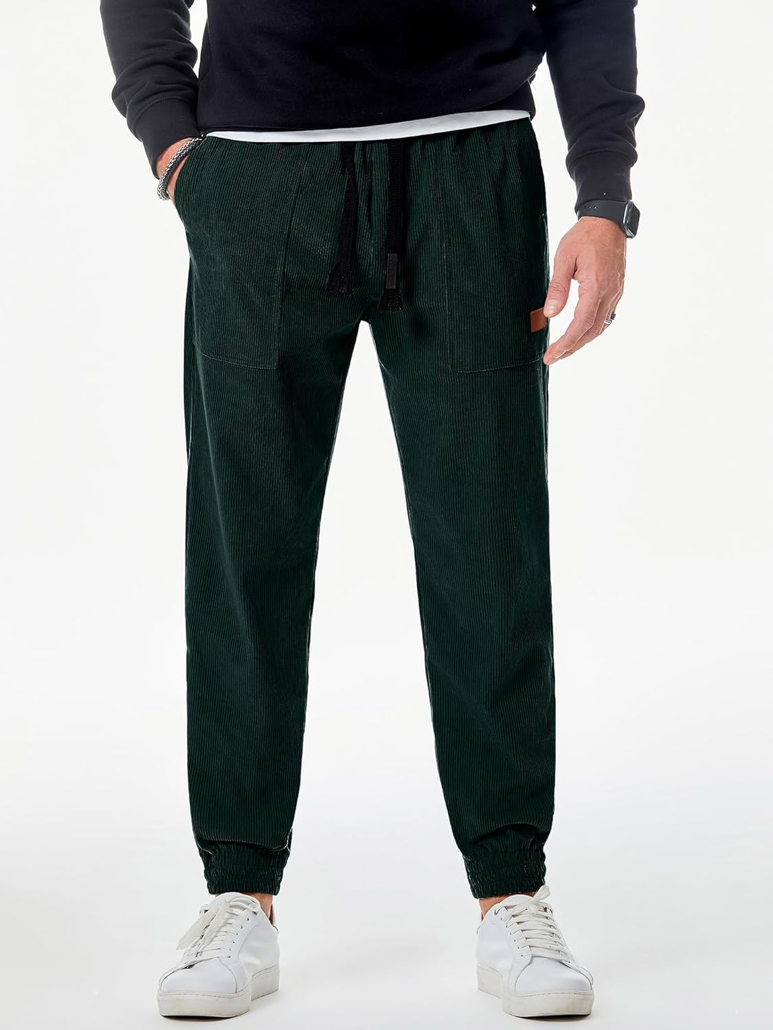 JMIERR Mens Corduroy Joggers Pants Casual Cargo Pants Drawstring Elastic Waist Baggy Tapered Sweatpants with Pockets - Image 8