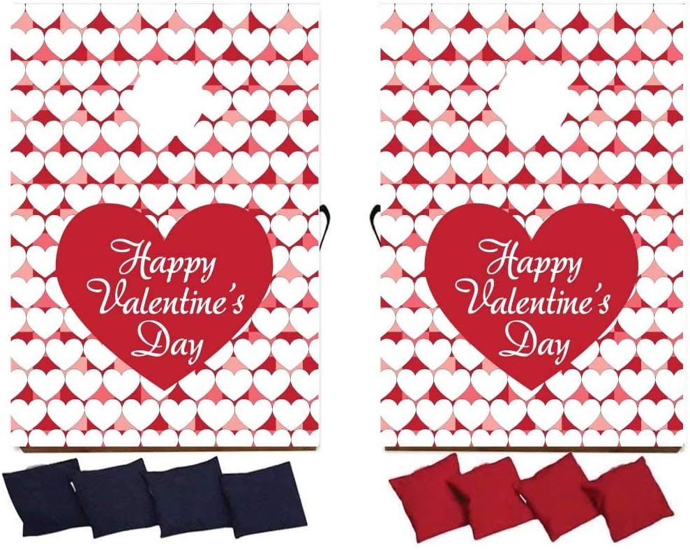 VictoryStore Custom Valentine Cornhole Game - Valentine Hearts Bag Toss Game - 8 Bags Included - Wooden Boards
