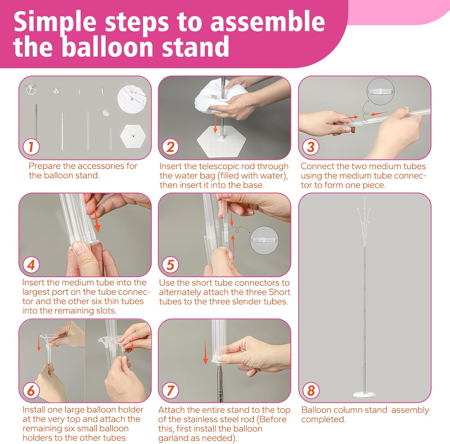 Bezente Balloon Column Stand Set of 4, 9 Feet Adjustable Telescopic Balloon Stand Kit for Floor, Ballon Column Tower with Base and Pole, Metal Backdrop Stands for Baby Shower, Party Decorations