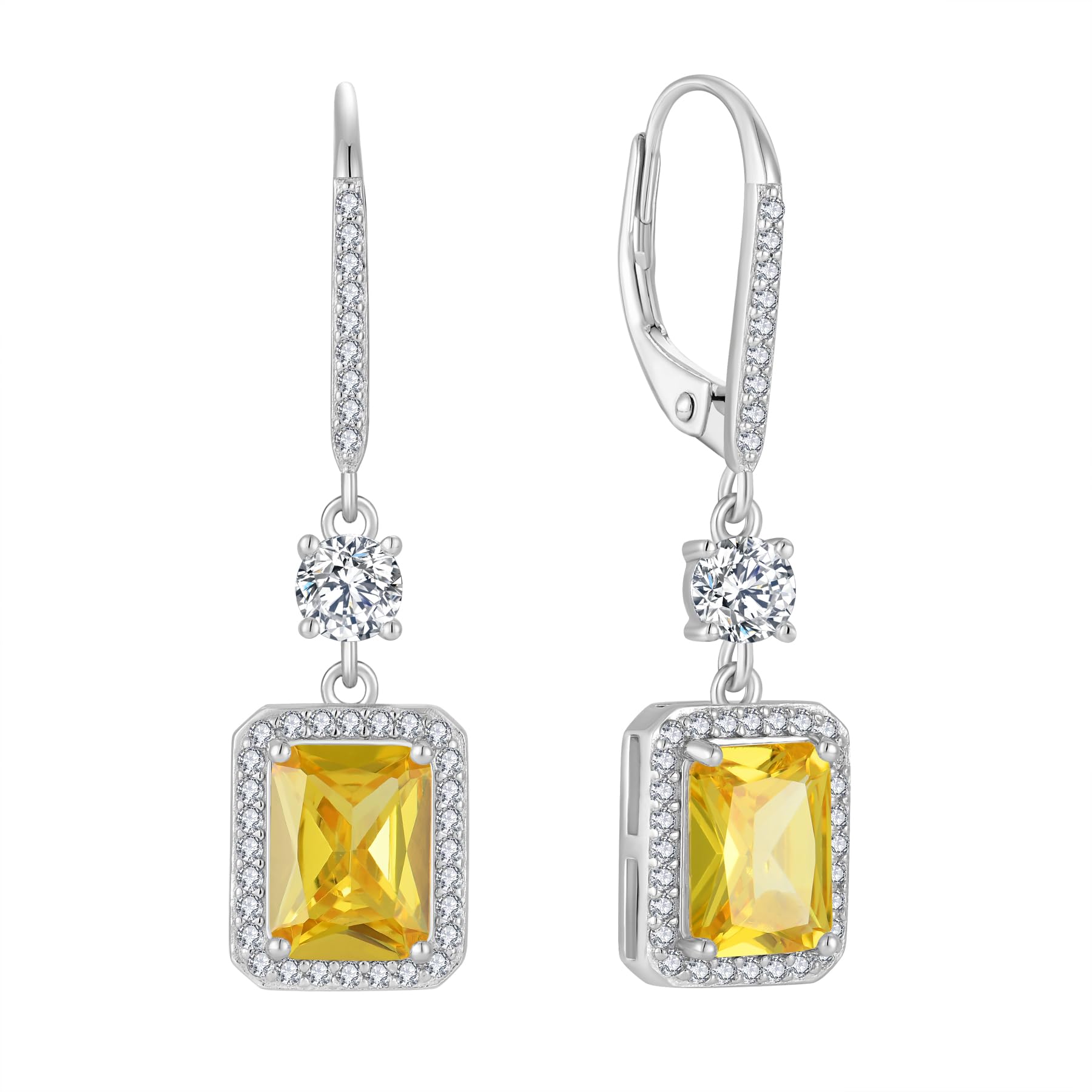 FJ Quadrat Prinzessschliff Hängend Ohrringe Damen 925 Sterling Silber Solitaire Halo Ohrringe Geburtsstein Schmuck Geschenke für Frauen