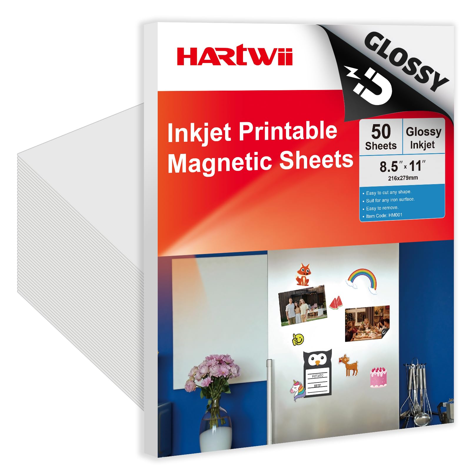 Imán imprimible a granel hojas brillantes para impresora de inyección de tinta, hacer fotos de refrigerador 13.5 mil 8.5 x 11 pulgadas, 50 hojas de papel magnético grueso para Cricut