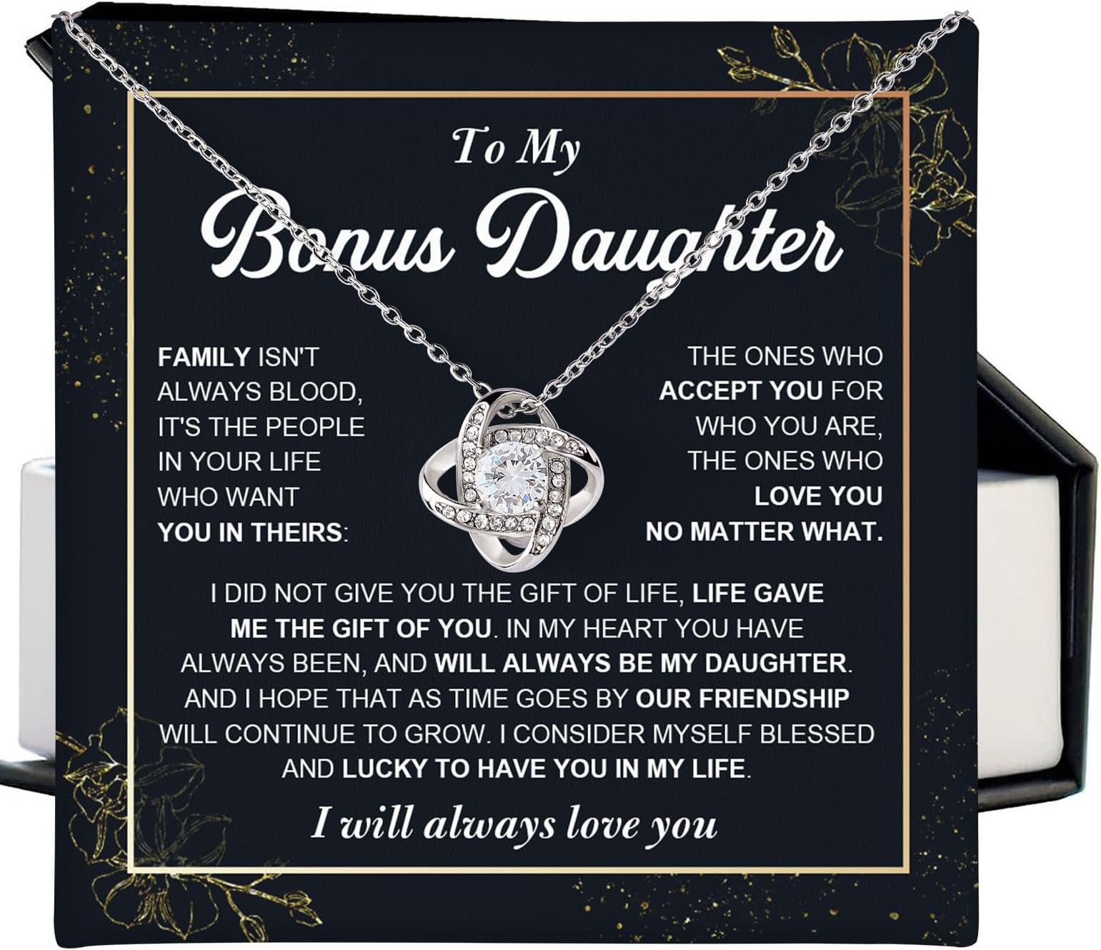 To My Bonus Daughter Necklace, Bonus Daughter Gifts From Stepdad, Love Knot Necklace For Bonus Daughter From Stepmom, Daughter Gifts From Step Mother, Birthday, Christmas Gifts For Bonus Daughter