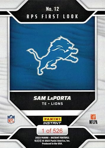 Miniatura 2 de 2023 Panini Instant Football #12 Sam LaPorta Rookie Card Lions - Only 526 made!