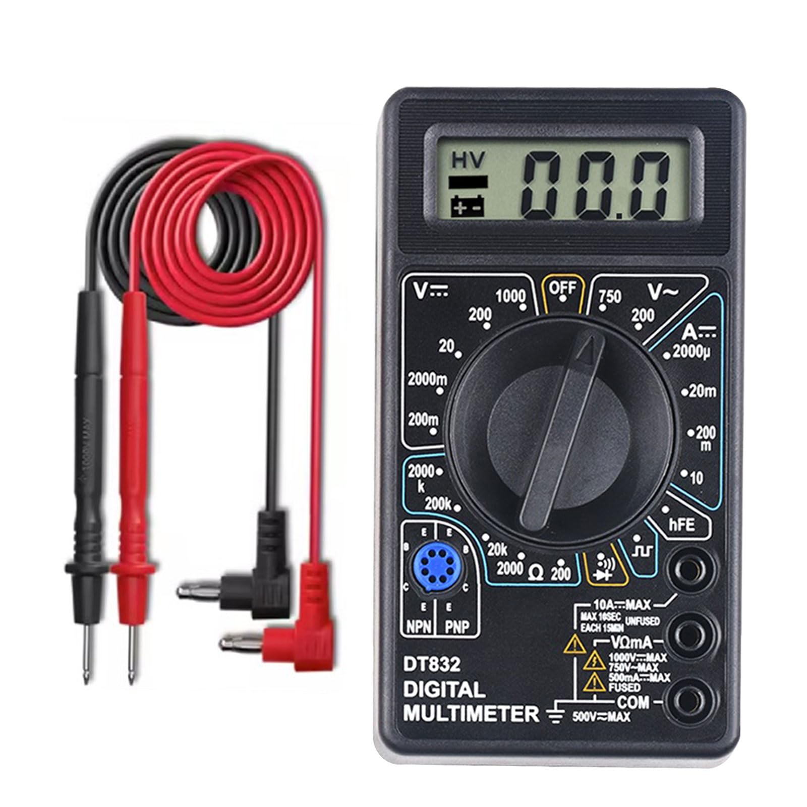 Piceioep Advanced Handheld Multifunction Meter Electric Current Frequency Resistance Measurement Tool Abs For Technicians Digital Multimeter With Test Cable
