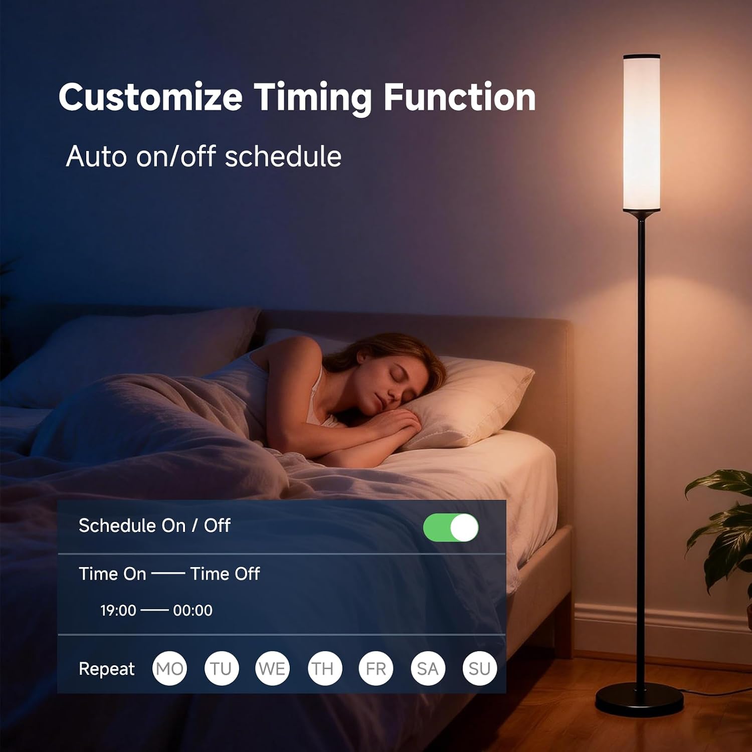 Smart Floor Lamp 65” Tall with Remote Control, RGB IC & 3 Color White Light Dimmable Decor, Bright adjustable LED Standing Lamp with Music Sync Color Changing for Bedroom, Living Room, Gaming Room