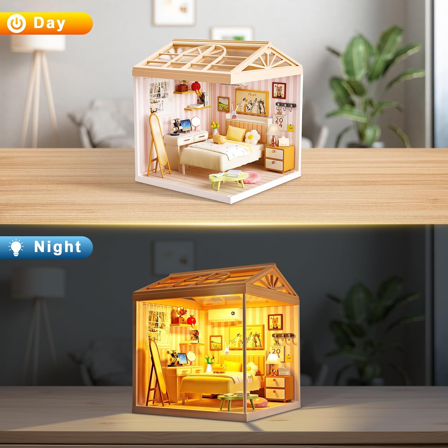 DIY Miniature House Kit Gift for Teens, Mini Dollhouse with Roof & Dust Covers, Light, Furniture, Creative Crafts for Adults for Mini Figures & Christmas Decor Gift Idea