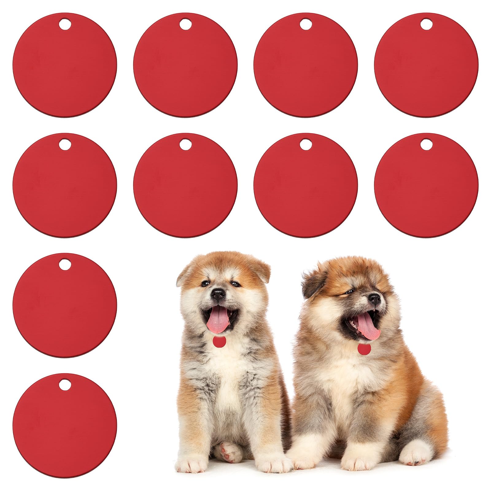 PATIKIL 35mm Blanks Dog Pet Tags, 10Pcs Round Aluminum Blanks Engraving Tags for Carving Names Phone Numbers or Other Information Pendants, Red