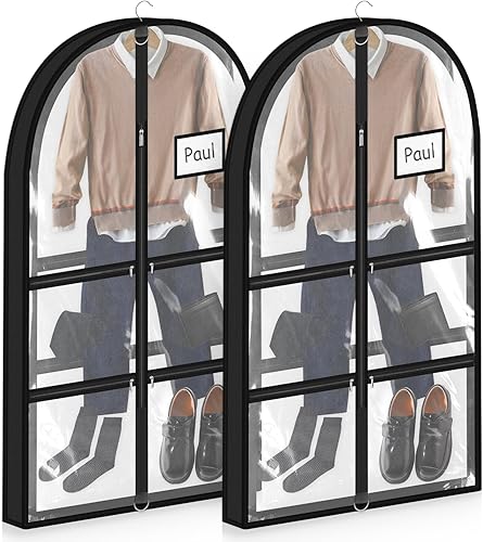 Bolsa de ropa de baile para disfraces de 2 piezas, organizador de ropa colgante de 40 pulgadas con 7 bolsillos con cremallera, bolsas de plástico