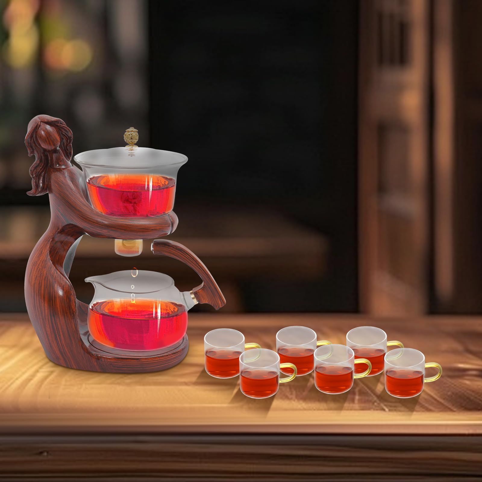 Glaskanne aus Borosilikatglas Teekanne mit Sockel und 6 Tassen Teezubehör für losen Tee Kräutertee Früchtetee 320ml