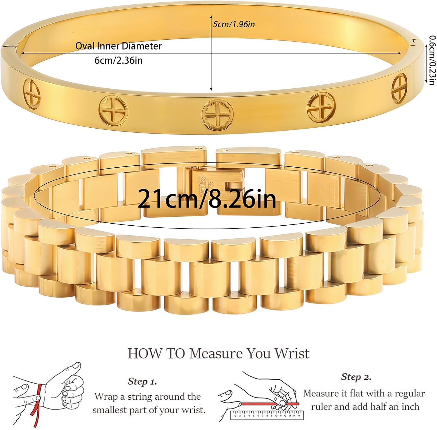 2PCS 18K Gold Chain Link Bracelets for Women - Stackable Love & Friendship Theme Bangle Bracelet Set,Non-Tarnish Stainless Steel Jewelry with Adjustable Tool. - Image 9