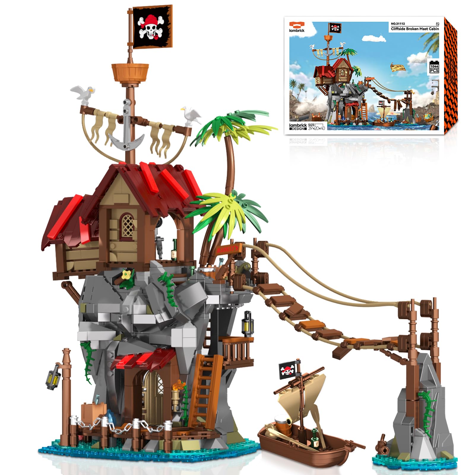 iambrick Medieval Pirate Cabin Building Set for Adults, 1044 PCS
