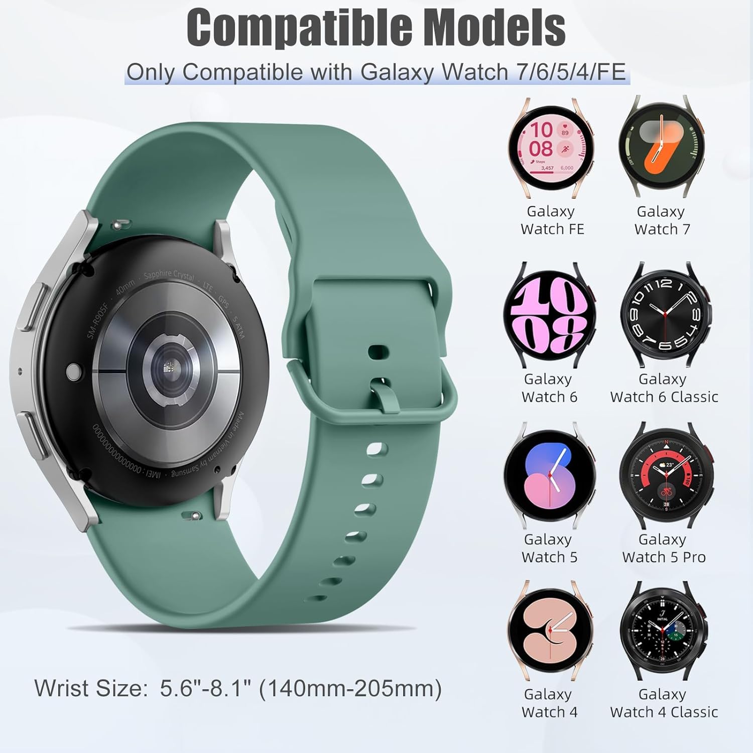 Maledan No Gap Bands Compatible with Samsung Galaxy Watch 7 6 5 4 FE Band 40mm 44m, Galaxy Watch 5 Pro Band 45mm/Watch 6 4 Classic 43mm 47mm 46mm 42mm, 20mm Soft Silicone Sport Wristbands Women Men - Image 4