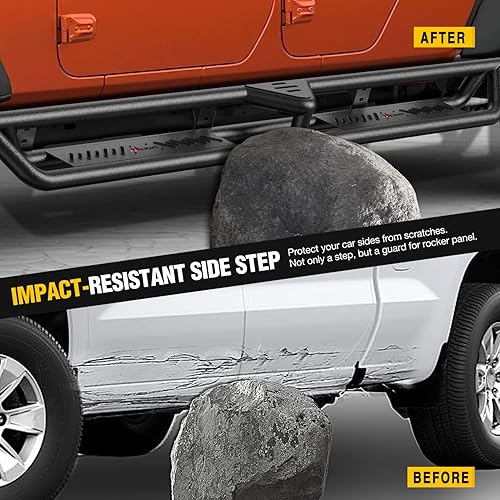 Miniatura 6 de Nilight Estribos para Gladiator (JT) 2020 2021 2022 2023 2024 de 4 Puertas, Escalón Lateral de Doble Etapa con Textura Negra, Recubrimiento en