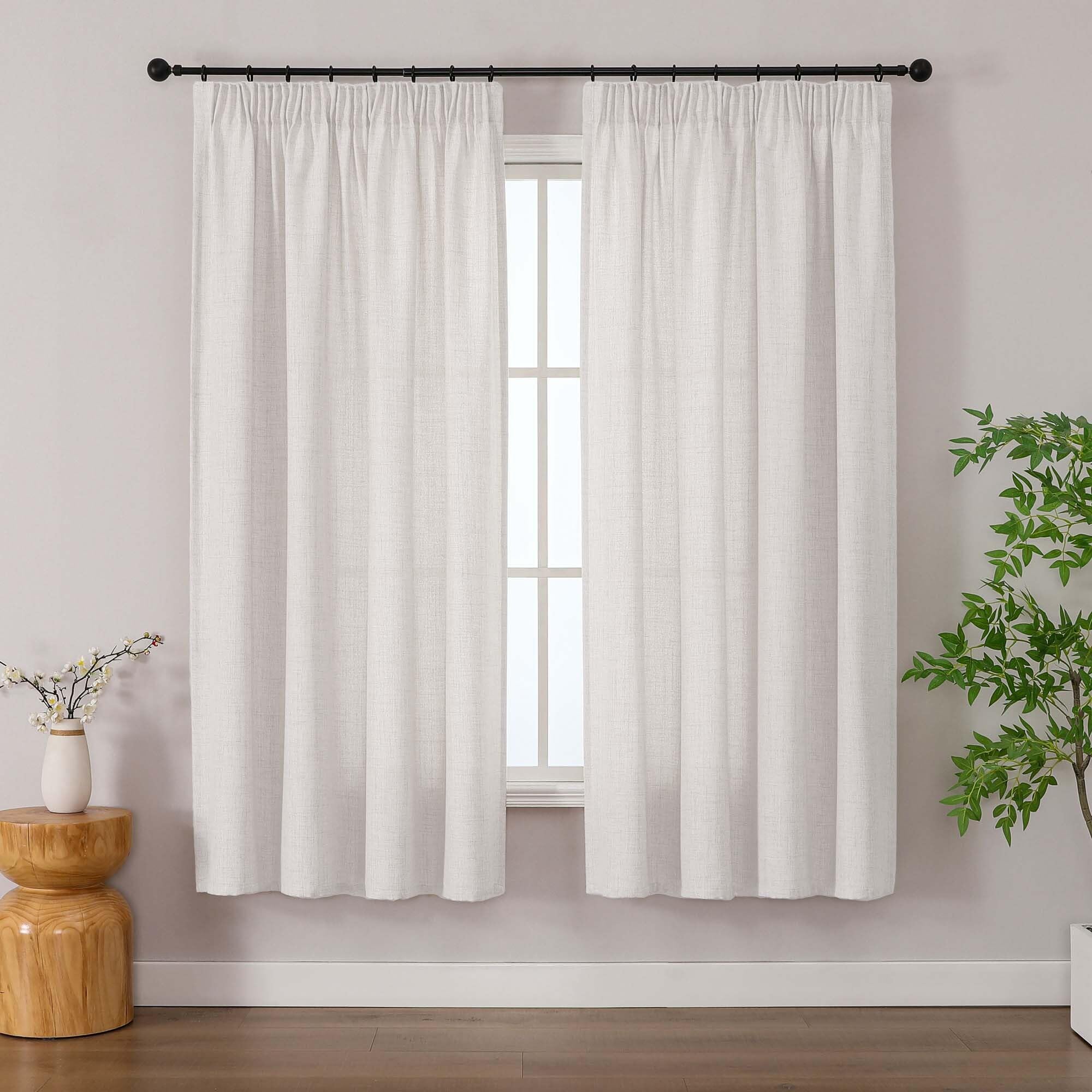 Simplebrand Natural Curtains 163 cm Long 2 Panels Set, Faux Linen Textured Semi Light Filtering Soft Airy Privacy Farmhouse Curtain Drapes for Living Room Bedroom, Natural, 140 Wx163 L CM