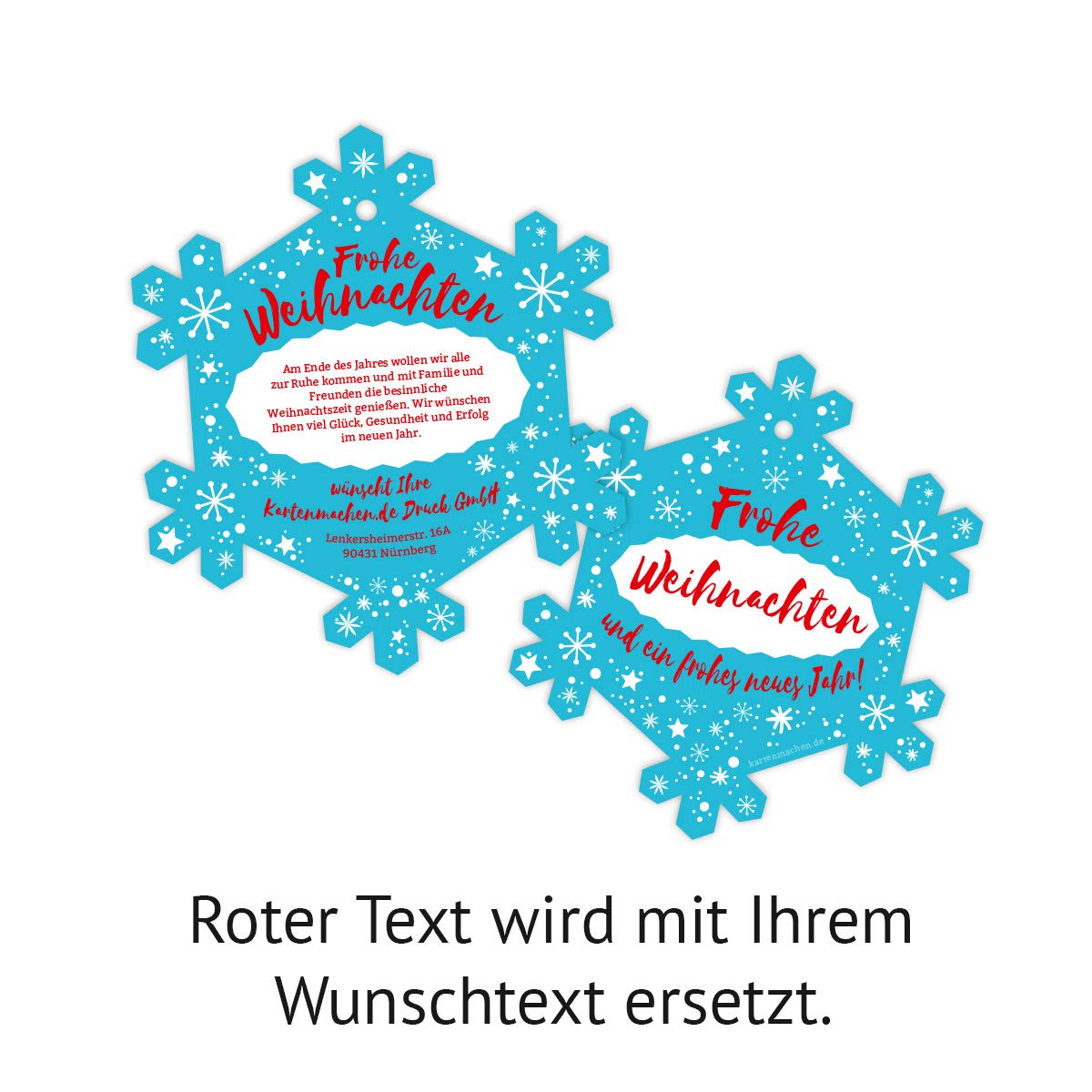 50 x Lasergeschnittene Firmen Weihnachtskarten Grußkarten individuell Weihnachten - Schneeflocke Schlicht in Blau