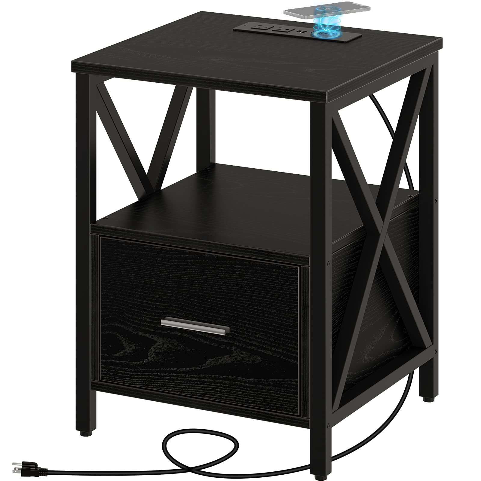 Rolanstar End Table with Wireless Charging Station, Nightstand with