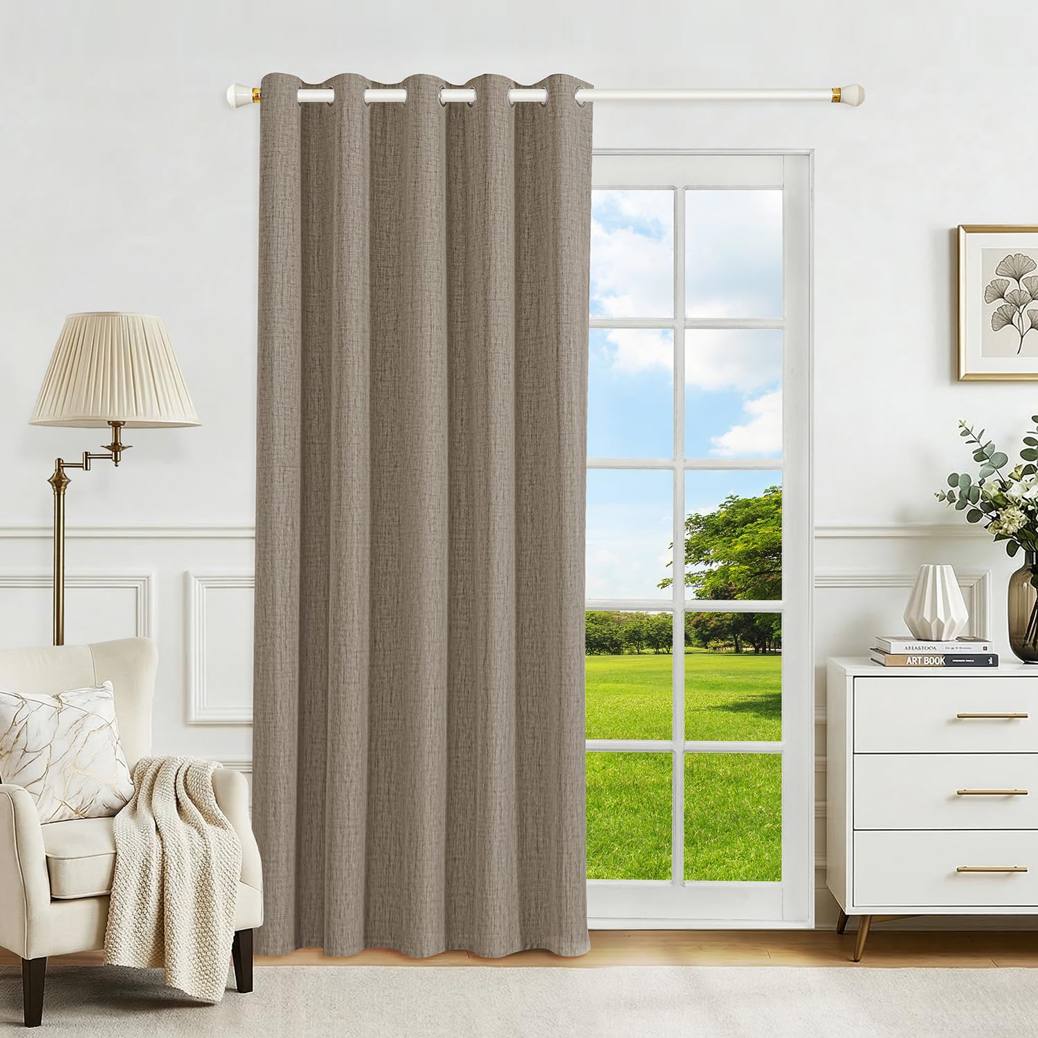 Runyéla 100% Blackout Linen Curtains Eyelet Custom Size for Bedroom Kitchen Living Room Thermal Curtain 2 Panels