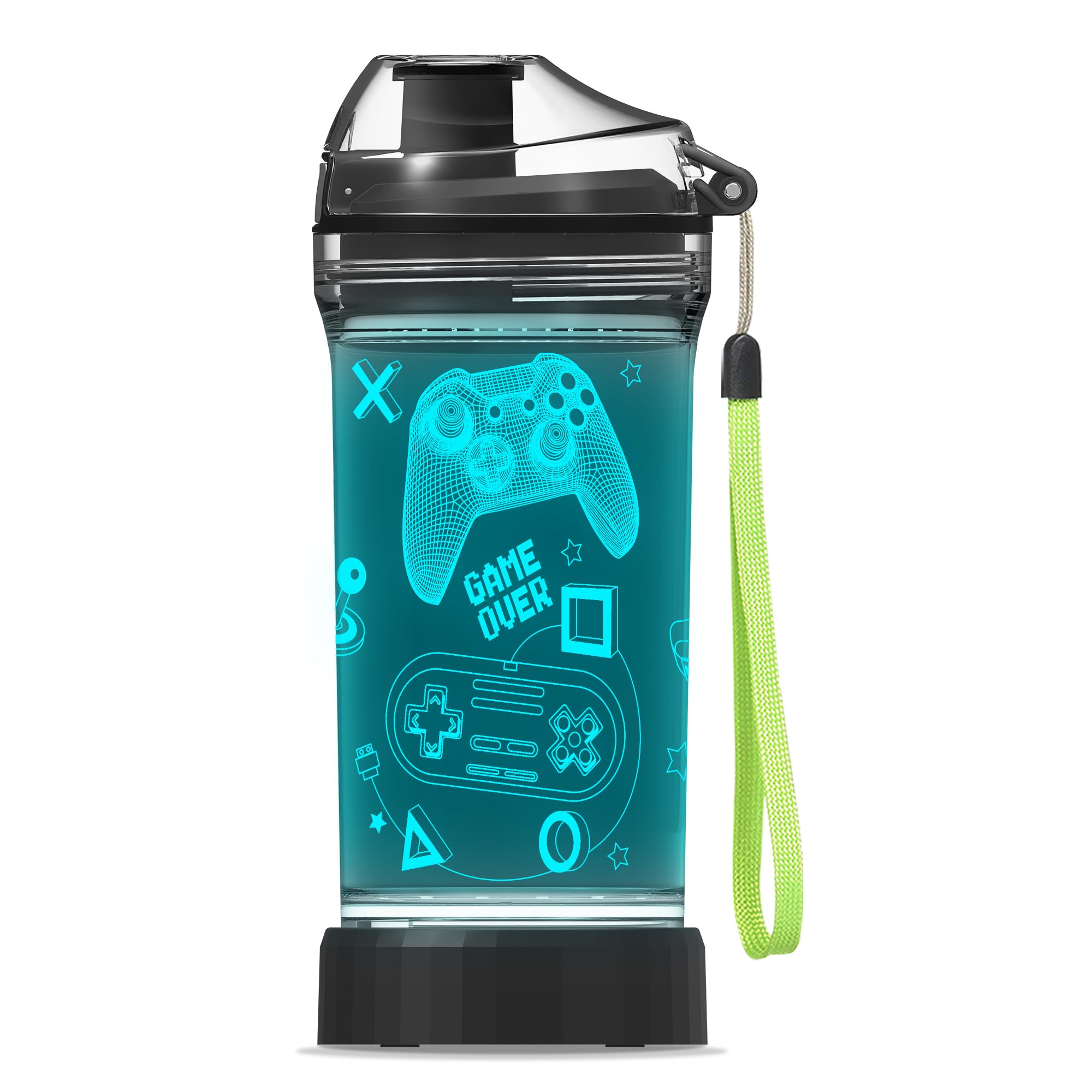 Kids Water Bottle with Video Game Design 3D Glowing LED Light-Tritan BPA Free,Perfect for Back-to-School Season, Girls, Boys, Kids, Holiday Camping, Picnic Gifts - 14 oz Travel Mug