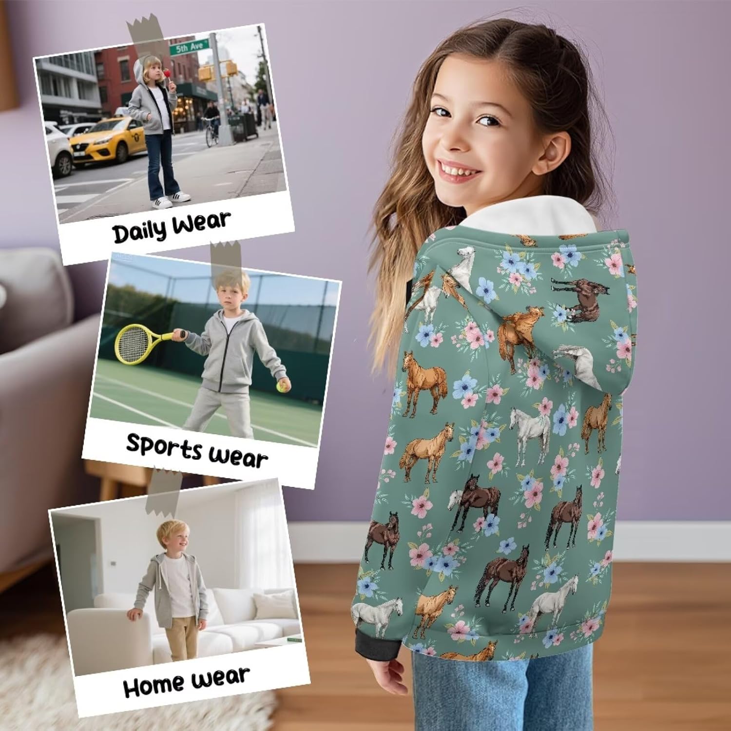 Girls Sweatshirt Hoodie Zip Up Hoodie Sweatshirt for Girls Soft Hooded Coat Casual Outerwear for Daily Life