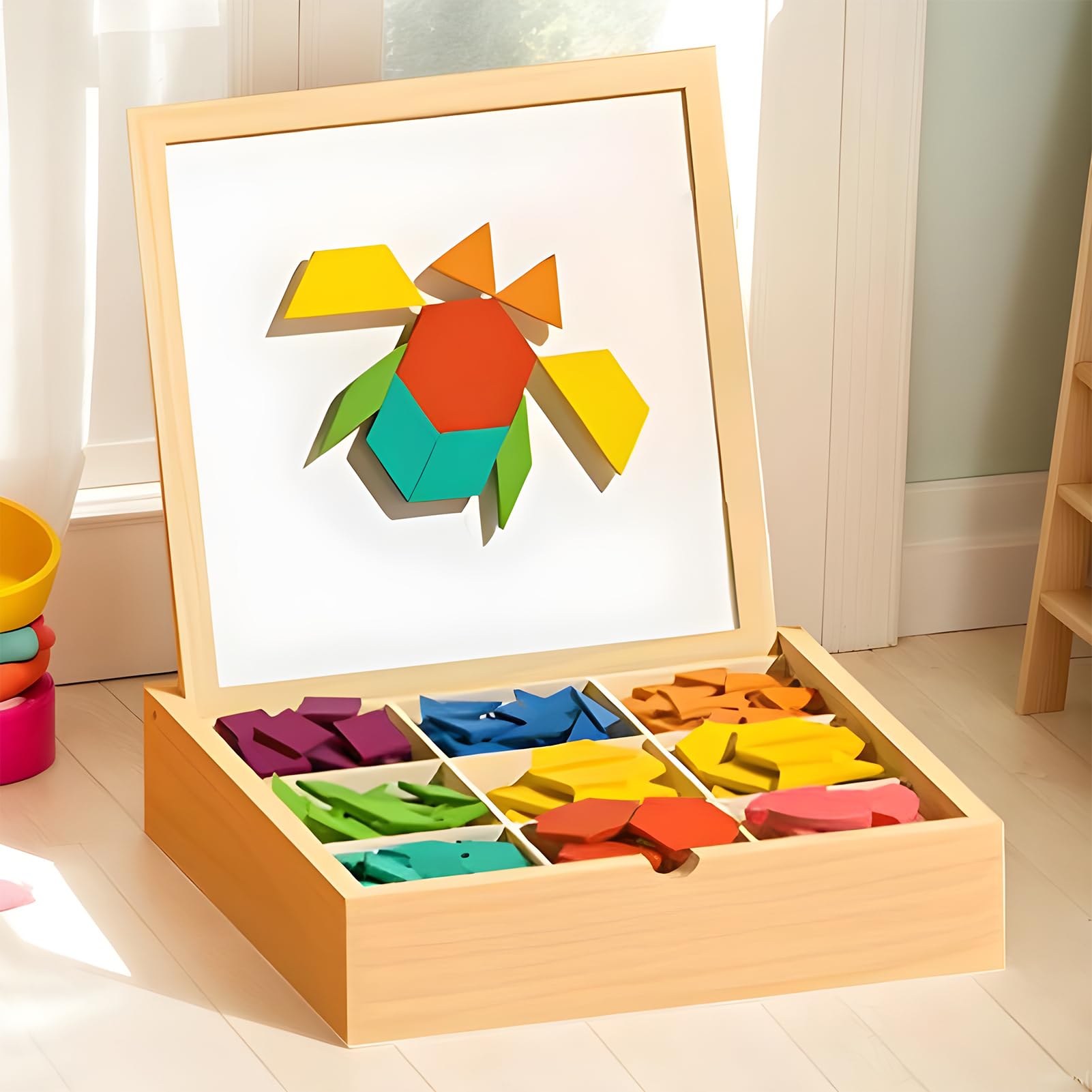 Klocki Magnetyczne Dla Dzieci Edukacyjna zabawka STEM, bezpieczne puzzle | Drewniane Układanki Kształtów Edukacyjna Gra Zabawka Dla Dzieci Chłopców Dziewczynek Urodziny Dom Dzieci