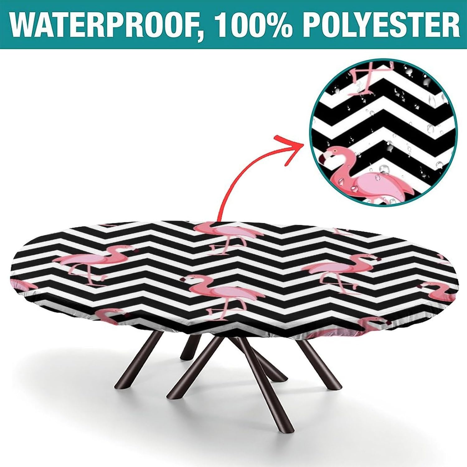 Elastic Edge Polyester Fitted Oval Tablecloth,Flamingo Decor Collection Flamingos with Exotic Hawaiian Leaves Wipe Clean Table Cloth, for Kitchen Dining Tabletop Decoration,Fits for 36 x 60”Oval table