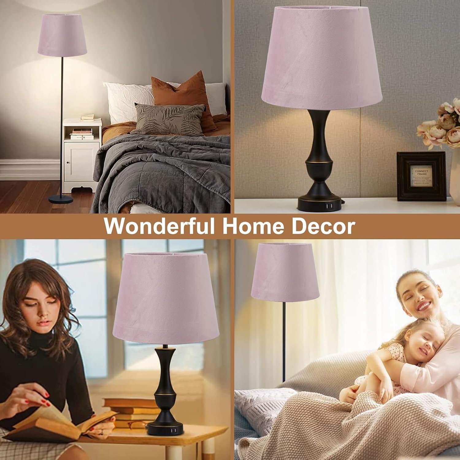 Small Lamp Shade Fabric Lampshade for Table Lamp, 6.5 x 8.5 x 6.3in Hand Crafted Barrel Lamp Shade for E27 E14 Lamp Head (Purple)