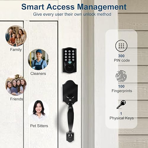 Miniatura 3 de Fingerprint Smart Door Lock, Keyless Door Lock with Handle, Built-in WiFi Keypad Deadbolt Set for Front Door, Waterproof Smart Electronic Deadbolt,
